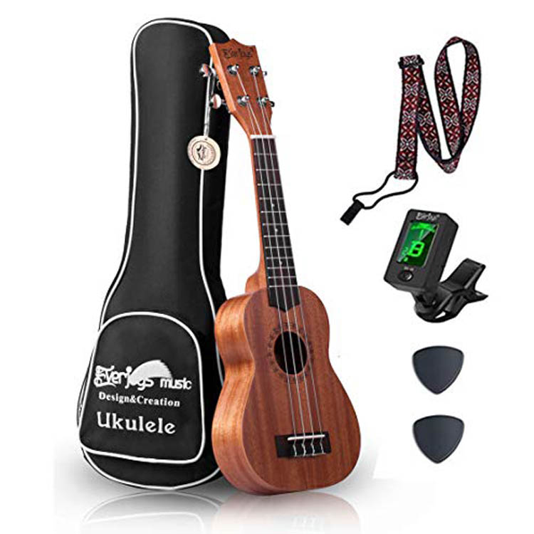 Mahogany Soprano Ukulele Kit - Professionel 21 tommer m / sagstrop Tuner Aquila Strings EVUKP